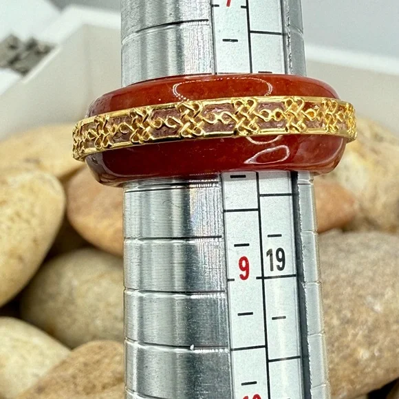 Red Jade Ruyi Knot Band Ring 18K Vermeil Over Sterling Silver Size 8 NWT - Picture 10 of 17